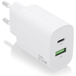 CARGADOR AISENS 20W 1XUSB-C PD3.0 1XUSB-A QC3.0 BLANCO