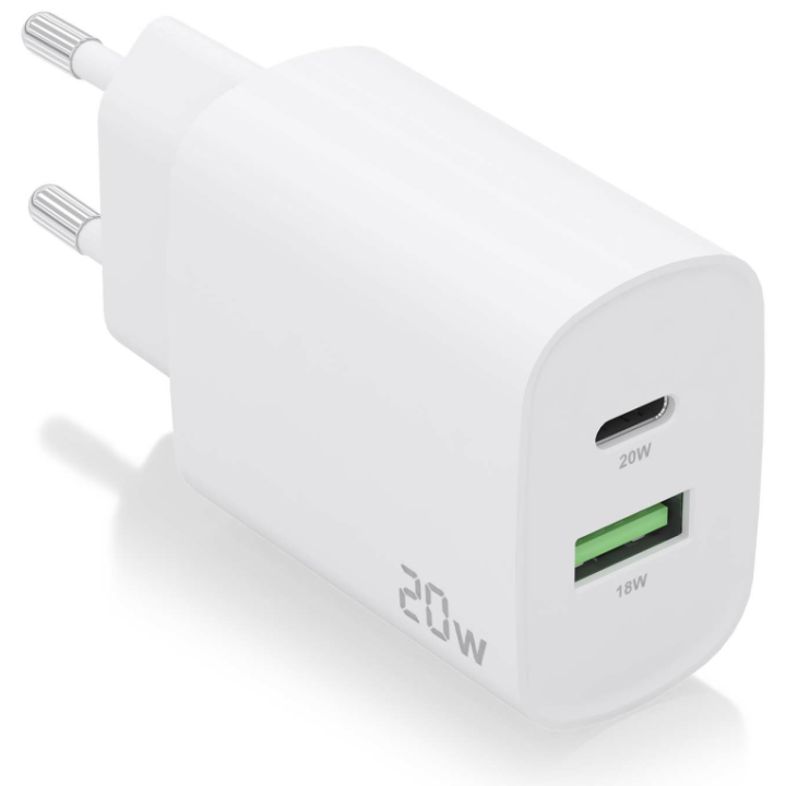 CARGADOR AISENS 20W 1XUSB-C PD3.0 1XUSB-A QC3.0 BLANCO