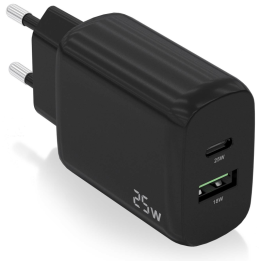 CARGADOR AISENS 25W 1XUSB-C PD3.0 1XUSB-A QC3.0 NEGRO