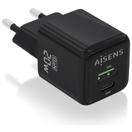 CARGADOR GAN AISENS 20W 1XUSB-C PD3.0 QC4.0 1XUSB-A QC3.0 NEGRO