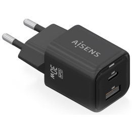 CARGADOR AISENS GAN 30W 1XUSB-C PD3.0 QC4.0 1XUSB-A QC3.0 NEGRO