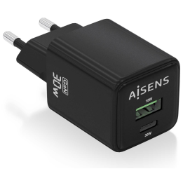 CARGADOR AISENS GAN 30W 1XUSB-C PD3.0 QC4.0 1XUSB-A QC3.0 NEGRO