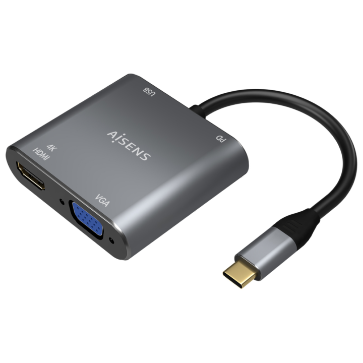 CABLE CONVERSOR AISENS USB-C A VGA/HDMI 4K/USB3.0/USB-C PD GRIS 15CM