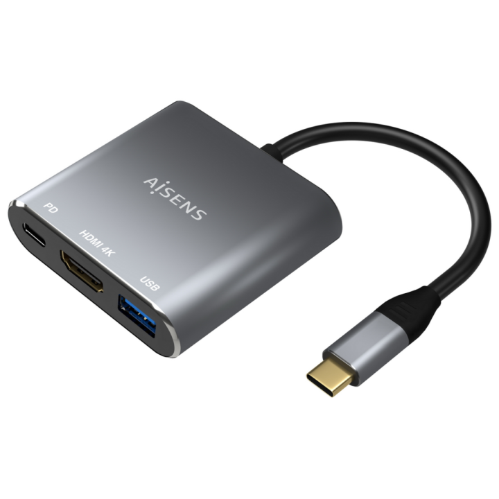 CABLE CONVERSOR AISENS USB-C A HDMI/USB-C PD/USB 3.0 TIPO-A GRIS 15CM