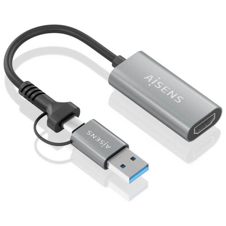 CONVERSOR AISENS ALUMINIO USB-A/M+USB-C/M-HDMI/H 1080P@60HZ 15CM
