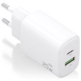 CARGADOR AISENS GAN 20W, 1XUSB-C PD3.0, 1XUSB-A QC3.0, BLANCO