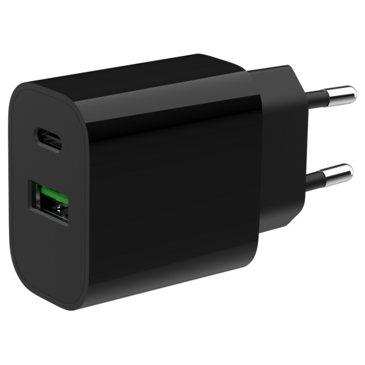 CARGADOR RAPIDO USB GEMBIRD DE 2 PUERTOS Y 20 W, NEGRO