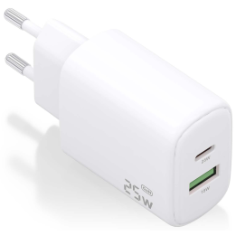 CARGADOR AISENS GAN 25W, 1XUSB-C PD3.0, 1XUSB-A QC3.0, BLANCO