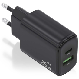 CARGADOR AISENS GAN 25W, 1XUSB-C PD3.0, 1XUSB-A QC3.0, NEGRO