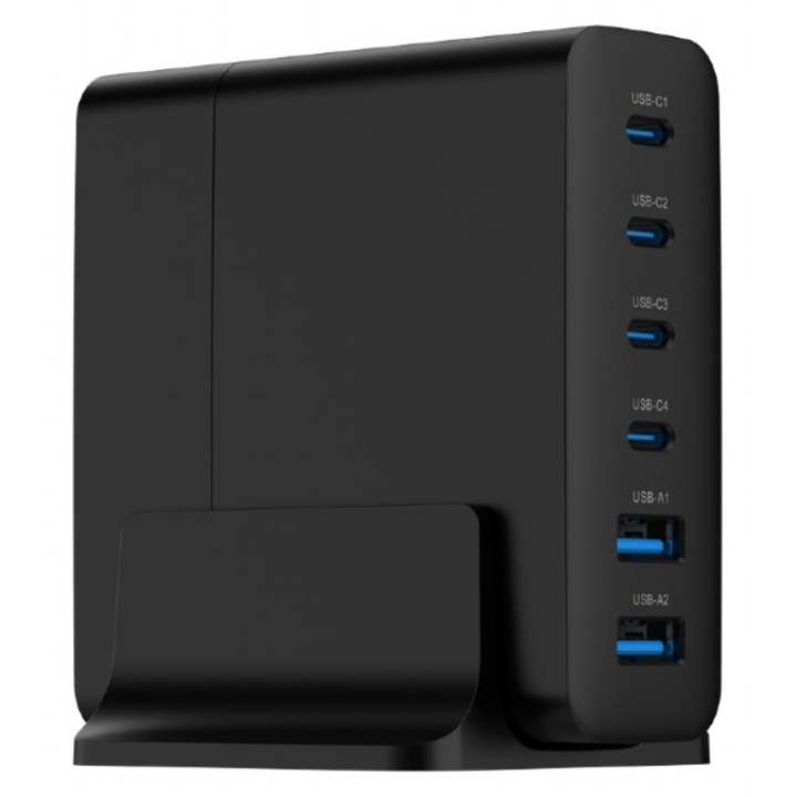 CARGADOR RAPIDO GEMBIRD USB GAN DE 6 PUERTOS 75 W NEGRO