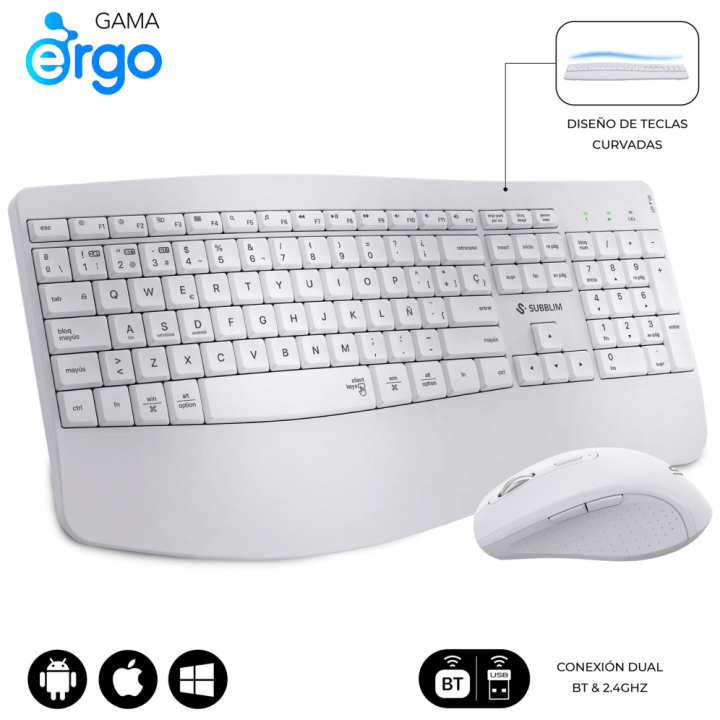 COMBO TECLADO RATON SUBBLIM PROWAVE ERGO INALAMBRICO BLANCO