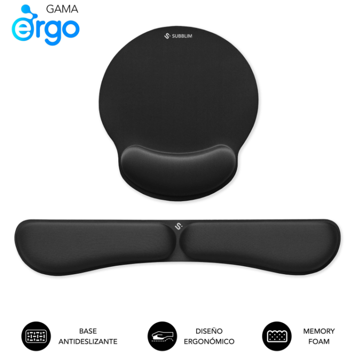 PACK SUBBLIM ERGO MEMORYFLEX -REPOSAMUÑECAS TECLADO Y RATON NEGRO