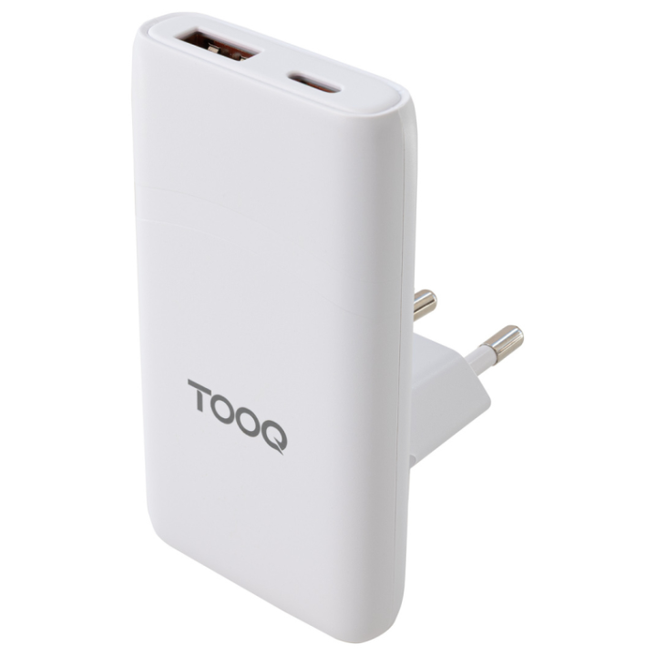 CARGADOR TOOQ PARED GAN USB-C/PD+USB-A/QC 65W, BLANCO