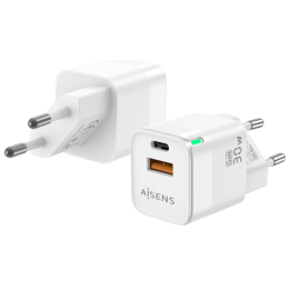 CARGADOR GAN AISENS 30W 1XUSB-C PD3.0 QC4.0 1XUSB-A QC3.0 BLANCO