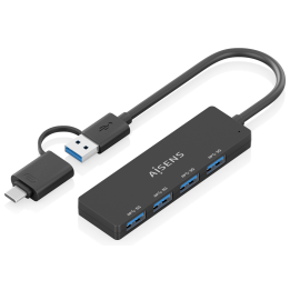 HUB AISENS USB 3.1 GEN1 USB-C/M Y USB-A/M-4XTIPO A/H NEGRO 15CM
