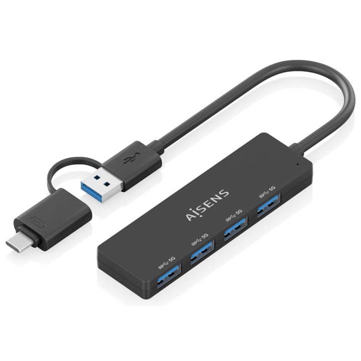 HUB AISENS USB 3.1 GEN1 USB-C/M Y USB-A/M-4XTIPO A/H NEGRO 15CM