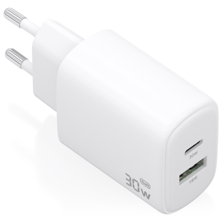 CARGADOR AISENS GAN 30W 1XUSB-C PD3.0 QC4.0 1XUSB-A QC3.0 BLANCO