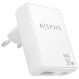 CARGADOR AISENS GAN PARED 30W USB-C PD3.0 QC4.0 USB-A QC3.0 BLANCO