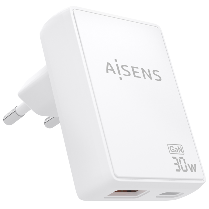 CARGADOR AISENS GAN PARED 30W USB-C PD3.0 QC4.0 USB-A QC3.0 BLANCO