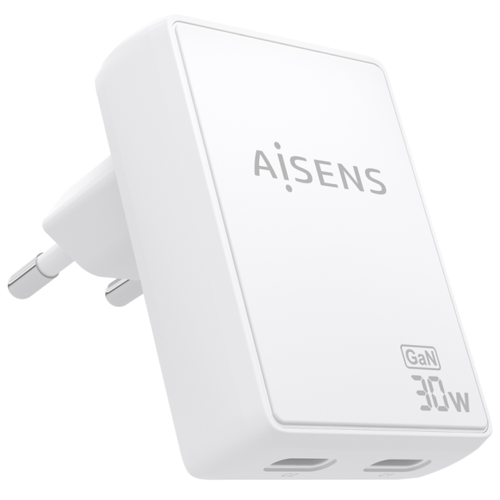 CARGADOR AISENS GAN PARED ULTRA DELGADO 30W 2XUSB-C PD3.0 QC4.0 BLANCO