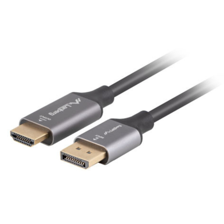 CABLE LANBERG DISPLAYPORT A HDMI 4K MACHO/MACHO 1.8M NEGRO -PLATA
