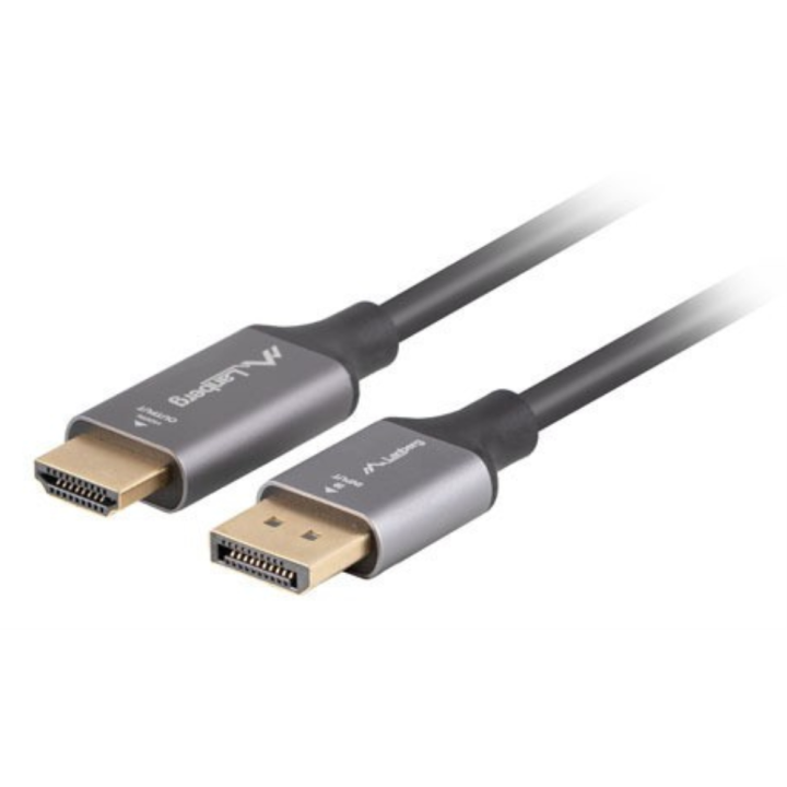 CABLE LANBERG DISPLAYPORT A HDMI 4K MACHO/MACHO 1M NEGRO -PLATA