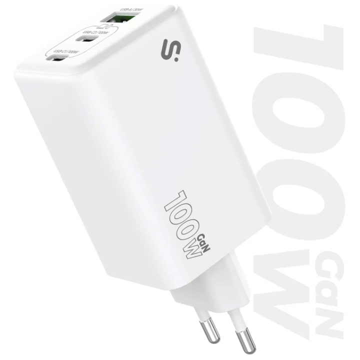CARGADOR SUBBLIM GAN 100W USB-C 3 PUERTOS 2X USB-C + 1X USB-A BLANCO