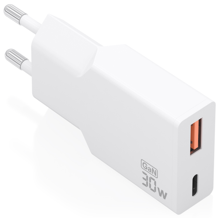 CARGADOR AISENS ULTRA DELGADO GaN 30W 1xUSB-C PD3.0 QC4.0 1xUSB-A QC3.0 BLANCO
