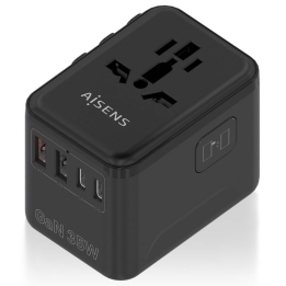 ADAPTADOR AISENS ENCHUFE UNIVERSAL VIAJE CARGADOR USB GAN 35W NEGRO