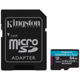 MICRO SD KINGSTON 64GB CANVAS GO PLUS U3 V30 CON ADAPTADOR