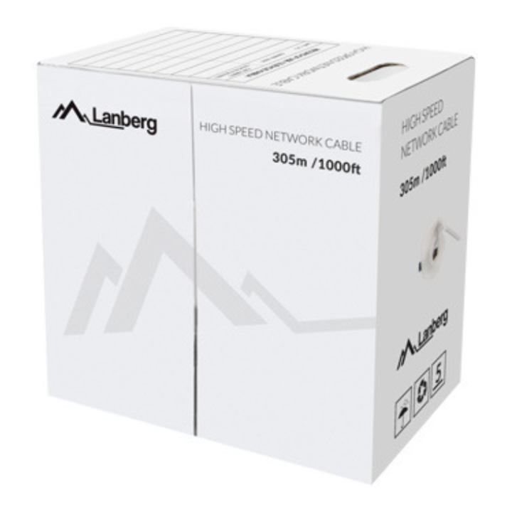 BOBINA CABLE RED LANBERG UTP RJ45 CAT.6 SOLIDO CU AWG24 305M GRIS FLUKE TEST