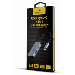 ADAPTADOR MULTIPUERTO USB TIPO C 3 EN 1 PUERTO USB HDMI PD PLATA