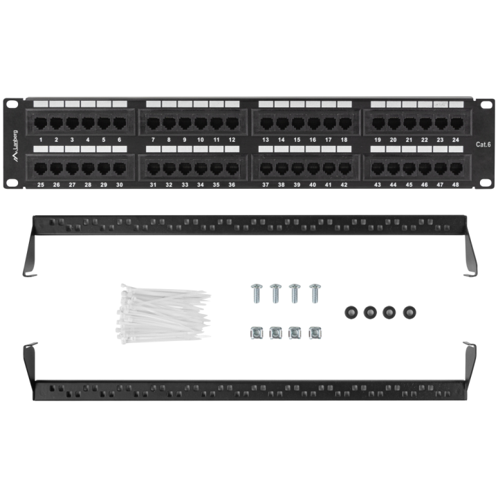 PATCH PANEL LANBERG 48 PUERTOS 2U 19? CAT.6 NEGRO