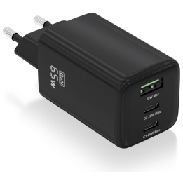 CARGADOR AISENS GAN 65W 2XUSB-C PD3.0 QC4.0 1XUSB-A QC3.0 NEGRO