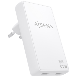 CARGADOR AISENS GAN PARED ULTRA DELGADO 65W 2XUSB-C PD3.0 QC4.0 BLANCO