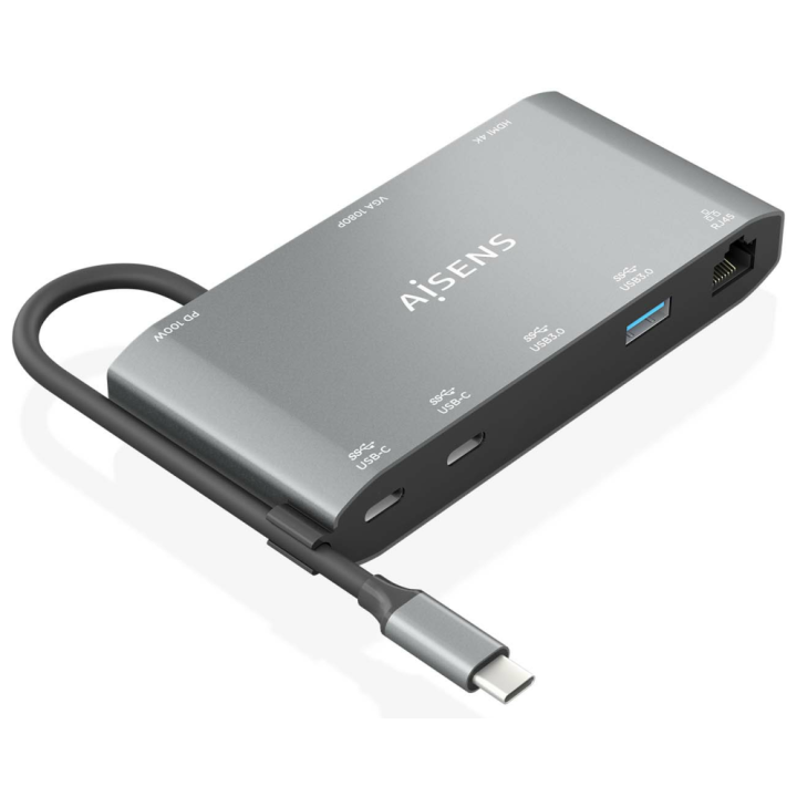 USB-C DOCK AISENS 8 EN 1 HDMI VGA RJ45 2XUSB-A 2XUSB-C 5G USB-C PD