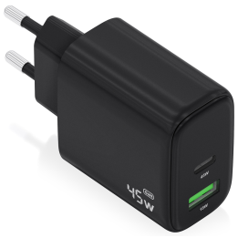 CARGADOR AISENS GAN 45W 1XUSB-C PD3.0 QC4.0 1XUSB-A QC3.0 NEGRO
