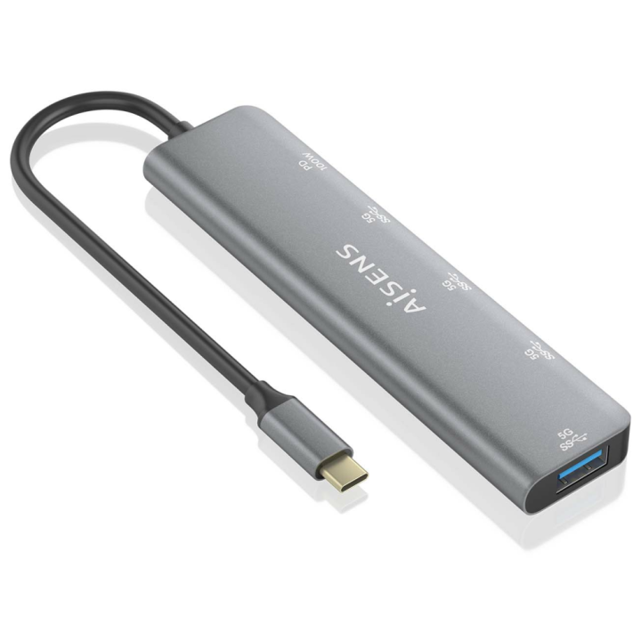 HUB AISENS USB 3.2 GEN1 USB-C/M-USB-C PD100W/H-USB-C/H-3XUSB-A/H