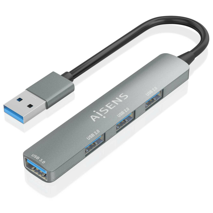 HUB AISENS USB 3.0 ALUMINIO 1XUSB3.0 A/H 3XUSB2.0 A/H GRIS 10CM