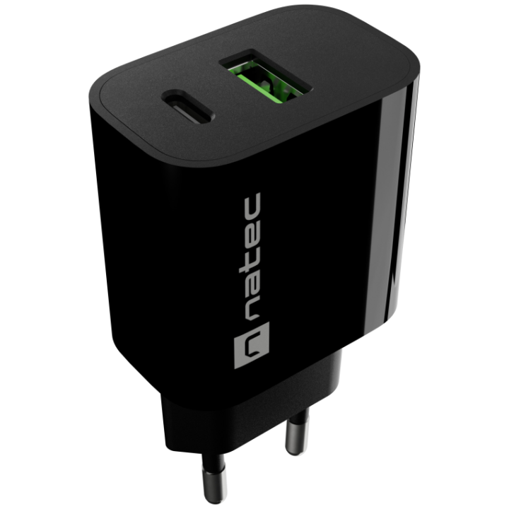 CARGADOR NATEC RIBERA 20W 1XUSB-A QC3.0 + 1XUSB-C PD3.0 NEGRO