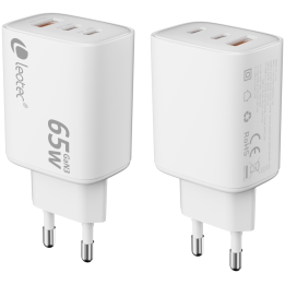 LEOTEC CARGADOR 65W GAN ULTRA SLIM 2 USB C PD+1 USB A BLANCO (APPLE Y SAMSUNG)