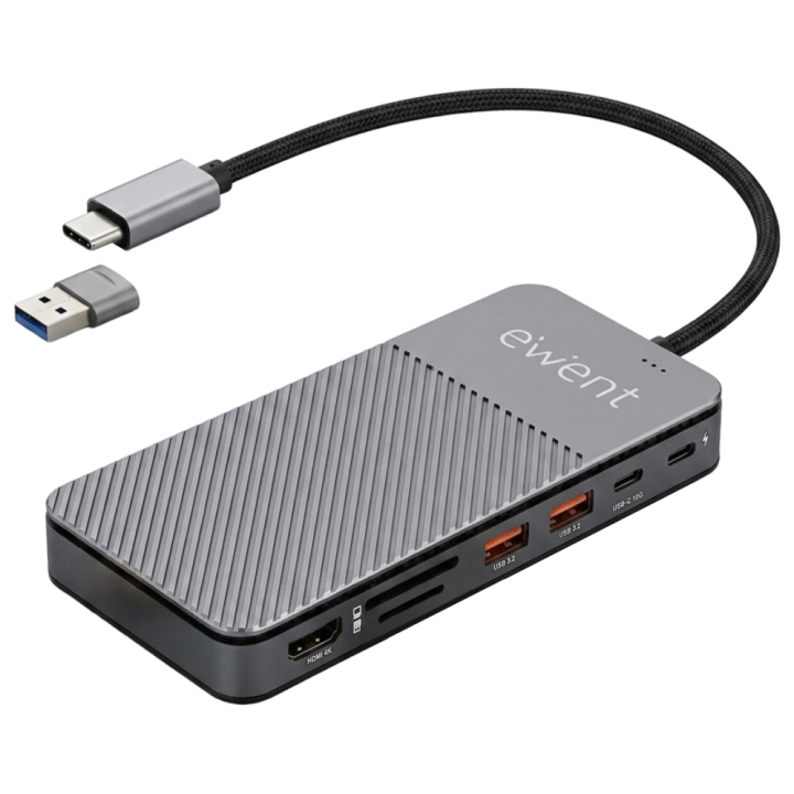 HUB EWENT EW1156 USB-C 8EN1 + CARCASA SSD M.2 NVMe 10GBPS