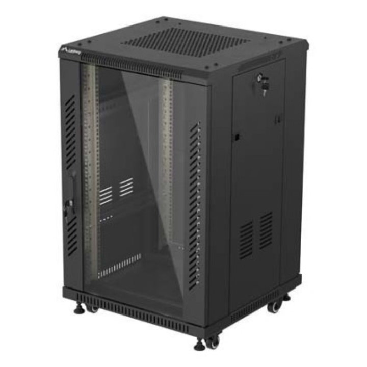ARMARIO RACK LANBERG DE SUELO 19" 18U 600X600 PUERTA DE CRISTAL FLAT PACK NEGRO