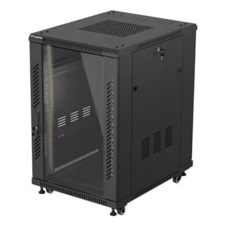 ARMARIO RACK LANBERG DE SUELO 19" 18U 600X800 PUERTA DE CRISTAL FLAT PACK NEGRO