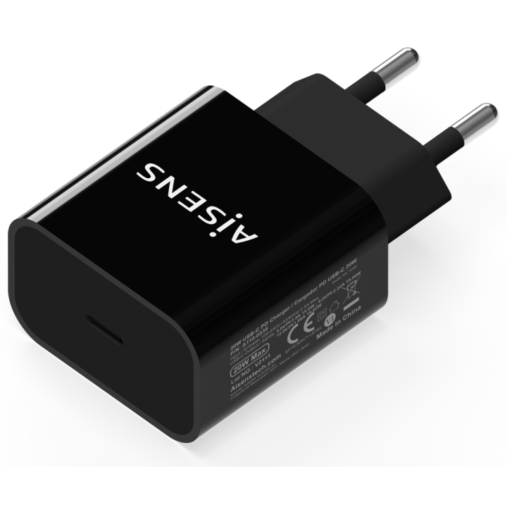 CARGADOR USB-C AISENS PD3.0 1 PUERTO 1xUSB-C 20W NEGRO