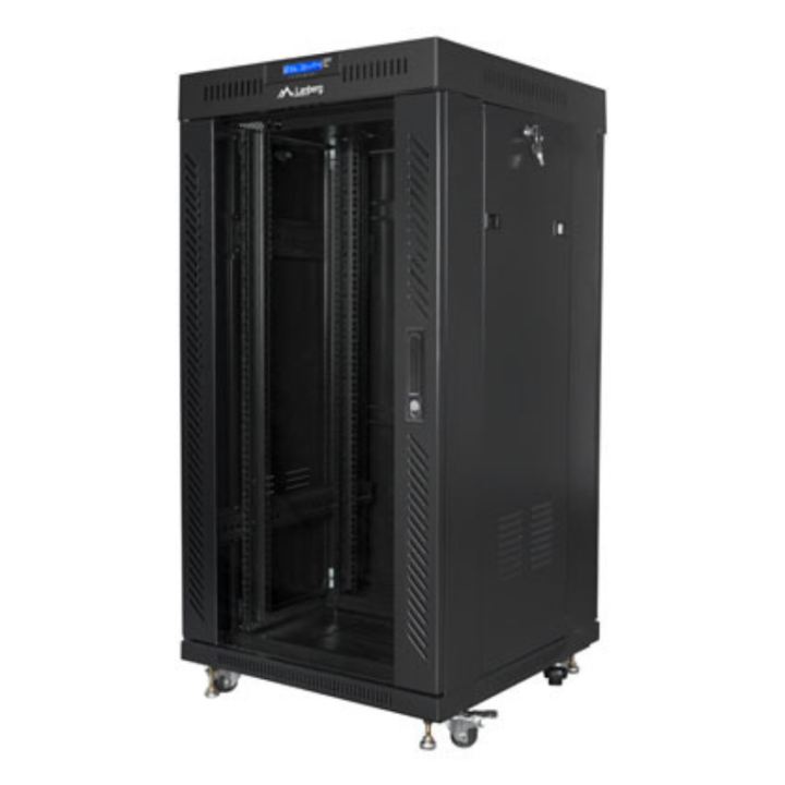 ARMARIO RACK LANBERG 22U 600X600 FLAT PACK PUERTA CRISTAL CON LCD NEGRO