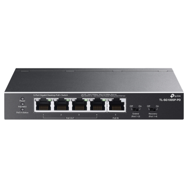 SWITHC TP-LINK TL-SG1005P-PD GIGA 4-PORT POE+ 1-PORT POE++REQUIERE POE ADICIONAL