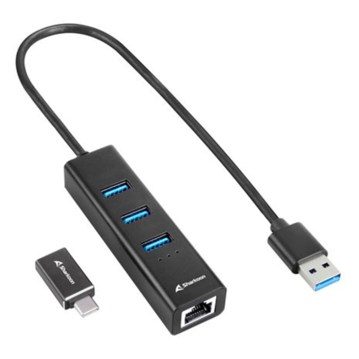 HUB USB SHARKOON 3X3.2 GEN 1 + RJ45 ALUMINIO NEGRO