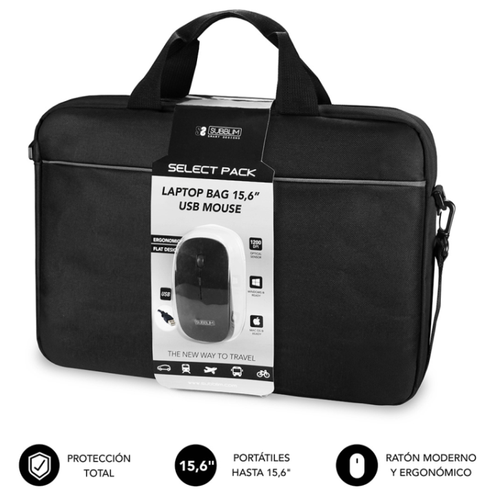 KIT MALETIN+RATON SUBBLIM LAPTOP BAG 15,6" NEGRO
