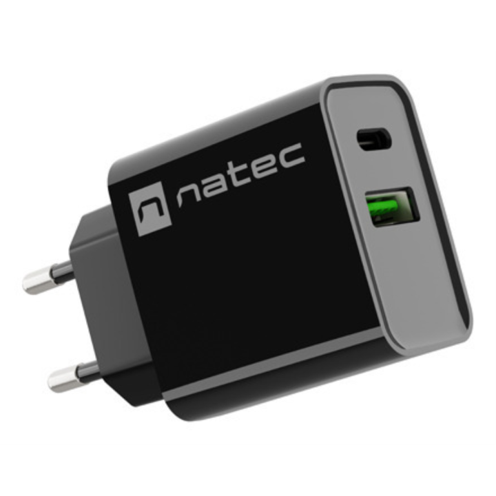 CARGADOR NATEC RIBERA 20W 1XUSB-A + 1XUSB-C PD3.0 QC3.0 NEGRO